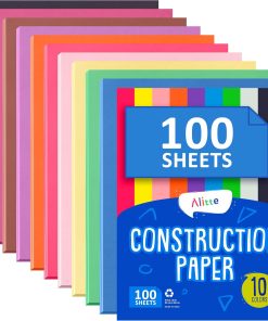 Alitte Construction Paper Assorted Colors - (100 Sheets. 9x12). Craft Paper. 10 Bright Colors - Bulk Pack Arts & Crafts Projects - Colored Paper for Preschool. Home. and Classroom Supplies